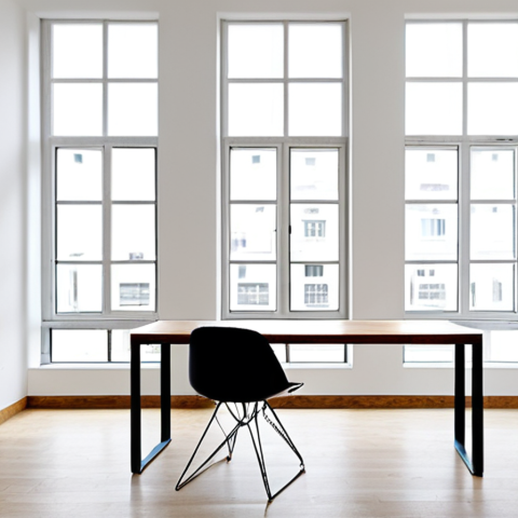 A bright, minimalist living space designed in the Bauhaus style, showcasing iconic, functional furniture like a steel-tube chair and a simple, uncluttered wooden table. Geometric forms dominate the architecture, with clean lines and large windows providing abundant natural light. The environment reflects the principle of 'form follows function', emphasizing utility and aesthetic purity. Professional photography, high-resolution, natural light, perfect anatomy (if any background figures are present), correct proportions, safe for work, appropriate content, fully clothed, professional.