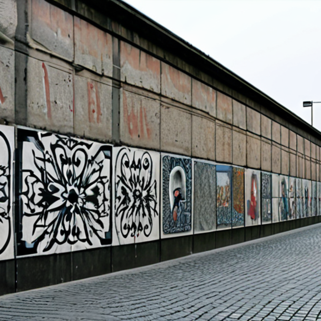 A poignant, wide shot depicting the early construction of the Berlin Wall in
