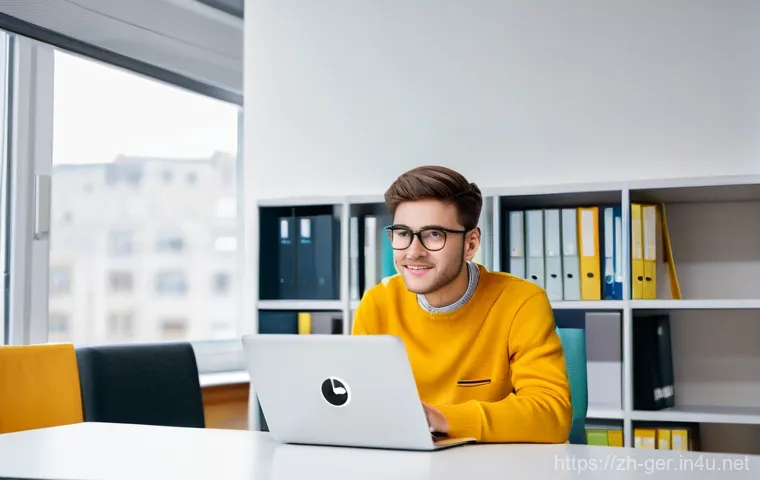 독일에서 인턴쉽 기회 찾기 - **Prompt:** A diverse university student, around 20-25 years old, intently focused on a laptop scree...