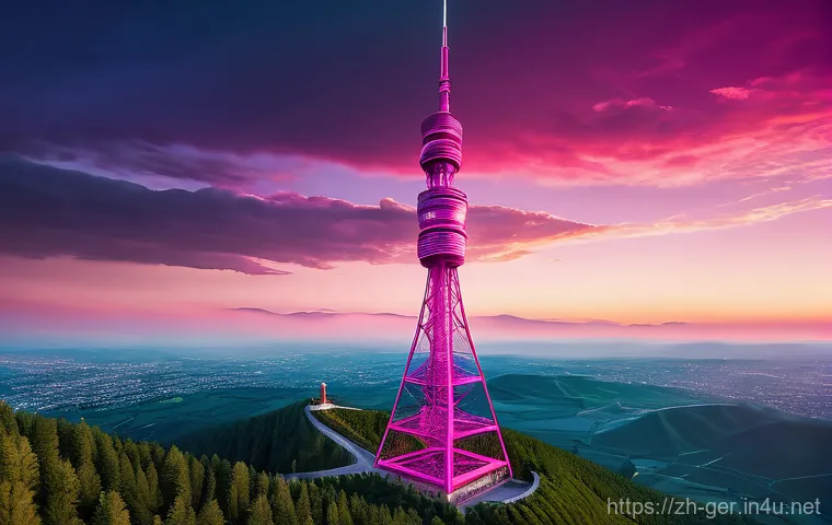 독일에서 휴대폰 개통하는 법 - **Telekom**: The tallest tower, radiating broad, strong, vibrant magenta signal waves reaching far a...