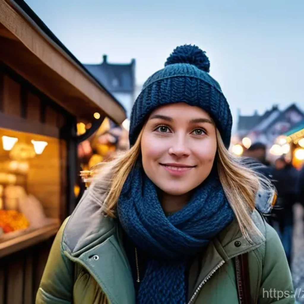 독일 여행 중 긴급 상황 대처법 - A female tourist in her late 20s, dressed in a practical yet stylish winter coat and a knitted beani...