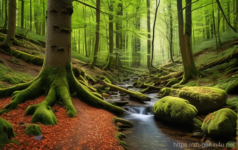 독일 여행 중 경험할 수 있는 이색 체험 - **Prompt:** A serene and magical forest path in the Black Forest. Dappled sunlight filters through a...