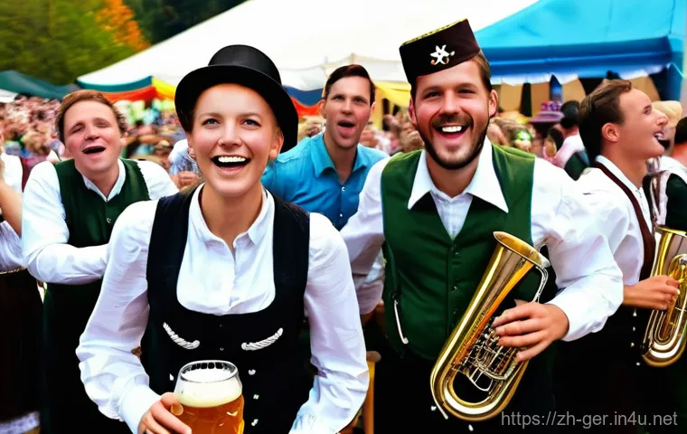 독일에서 전통 음악 듣기 - **Vibrant Bavarian Beer Festival (Oktoberfest)**
    A bustling outdoor scene at a large Bavarian be...