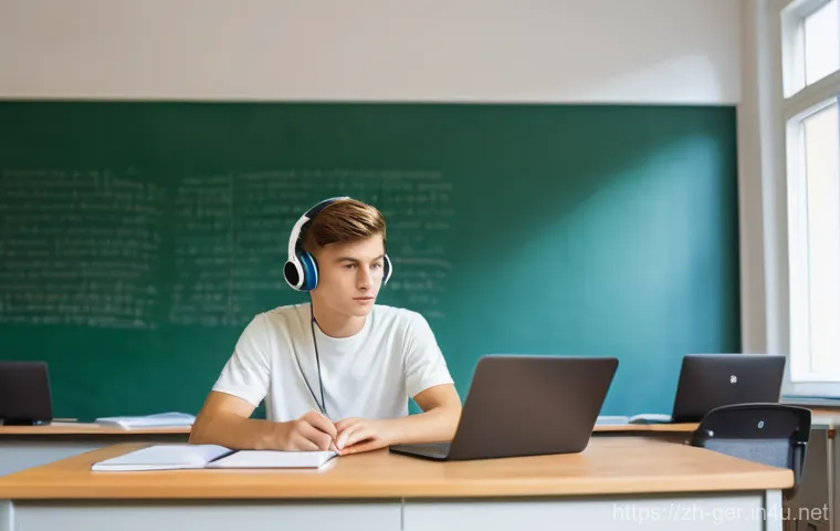 독일어 공부하기 좋은 웹사이트 - **Prompt:** A diverse group of three young adults (one Chinese, one German, and one of mixed ethnici...