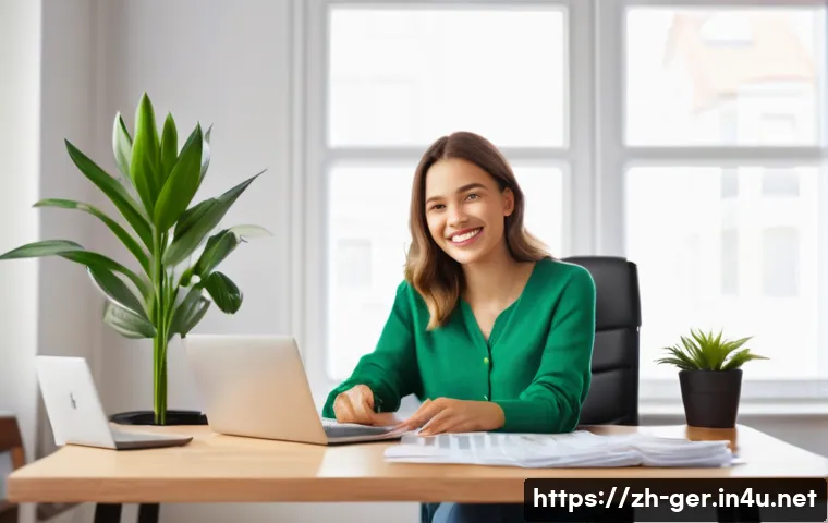 독일에서 세금 환급 받는 법 - **Prompt 1: The Joy of a Tax Refund**
    "A young professional woman, aged late 20s, with a warm sm...