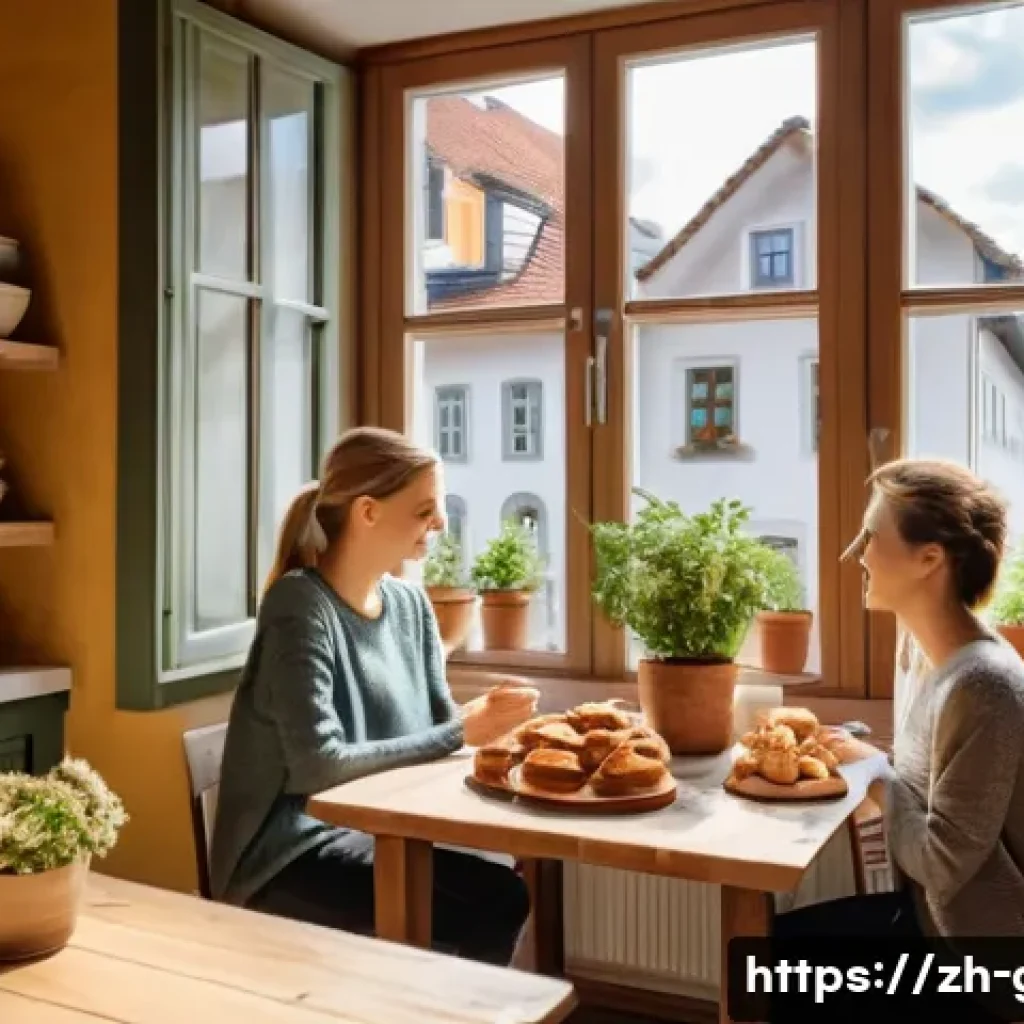 독일에서 가성비 좋은 숙박시설 - **"A warm and inviting scene inside a charming German guesthouse apartment. A young couple, both dre...