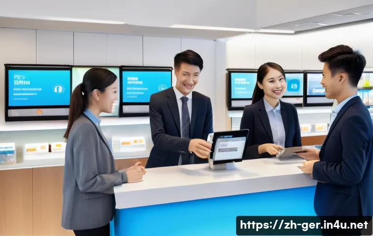 독일 은행 계좌 개설 - A modern German bank interior scene showing a diverse group of young Chinese-speaking customers at a...