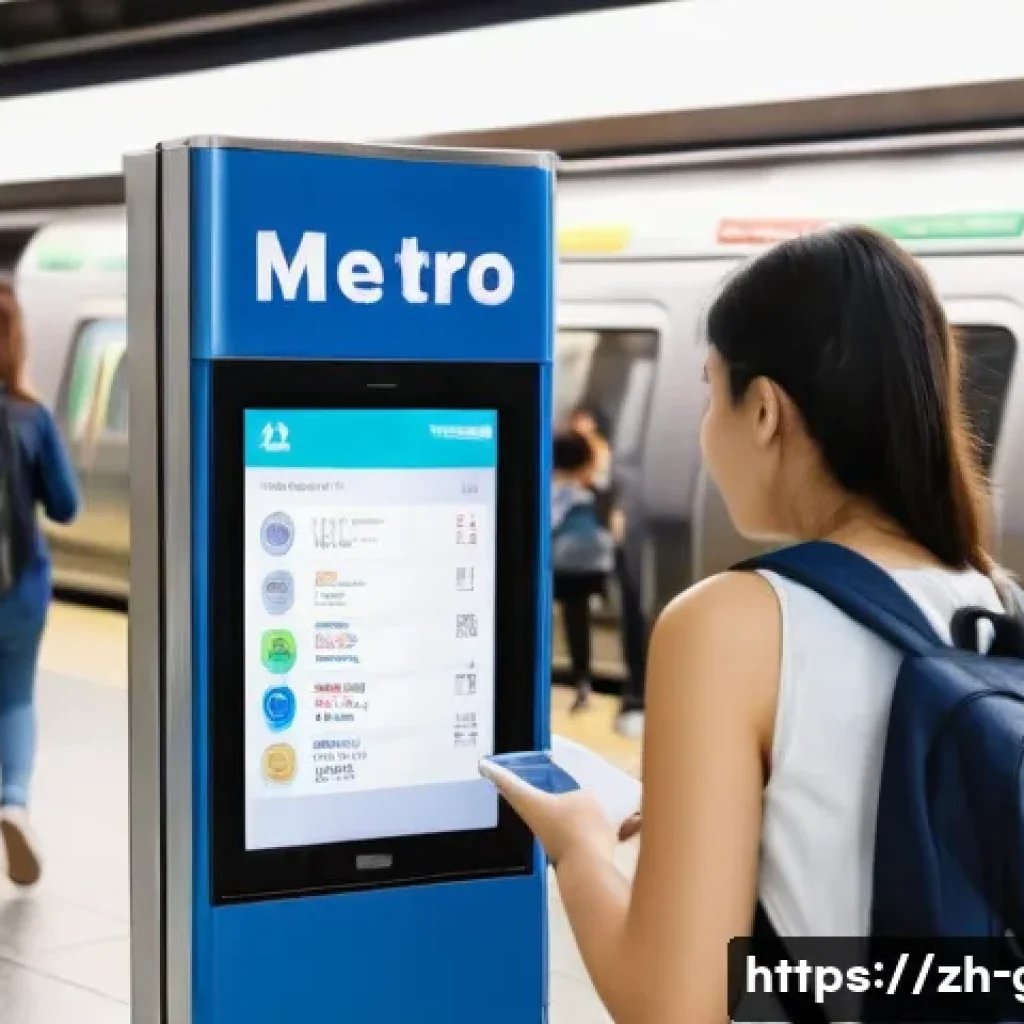 독일 대중교통 이용법 - A bustling modern German subway station interior during rush hour, with diverse passengers including...