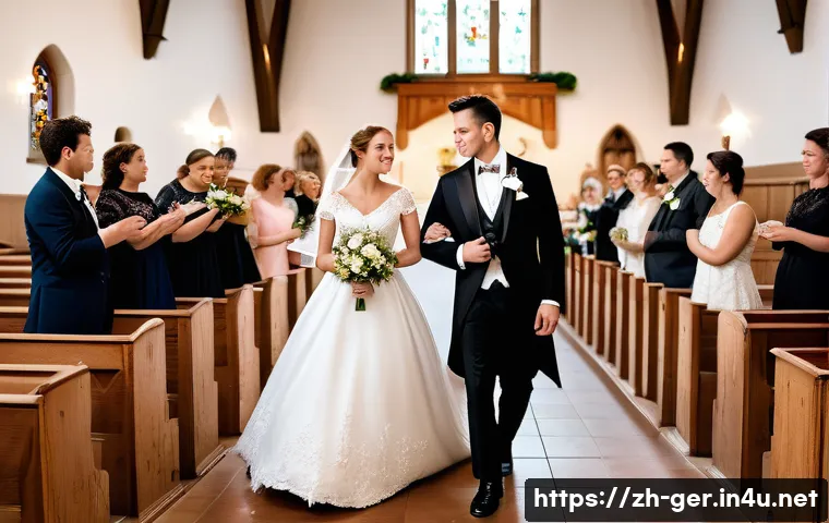 독일의 전통 결혼식 - A traditional German wedding scene featuring a bride dressed in a white wedding gown symbolizing pur...