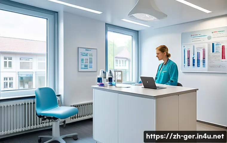 독일과 스위스의 차이점 - A detailed scene inside a modern German healthcare clinic, showcasing a professional medical consult...