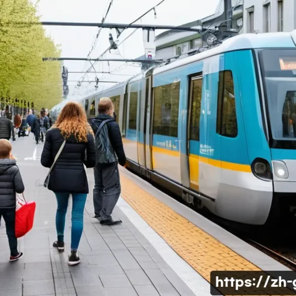 독일 여행 주의사항 - A bustling German city public transportation scene during daytime, featuring a modern U-Bahn subway ...