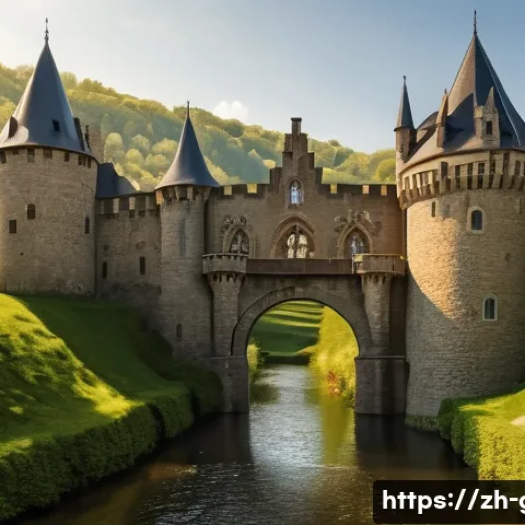 독일의 유명한 고성 여행 - A majestic medieval German castle perched on a lush hillside during springtime, featuring towering s...