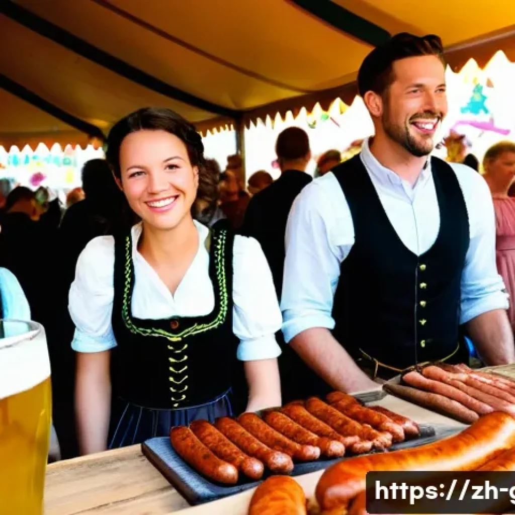 독일의 축제 문화 - A lively Oktoberfest scene in Munich featuring men and women dressed in traditional Bavarian clothin...