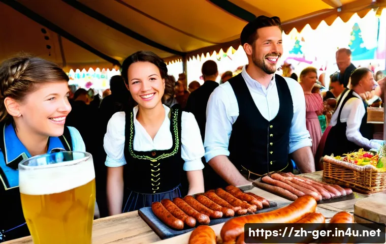 독일의 축제 문화 - A lively Oktoberfest scene in Munich featuring men and women dressed in traditional Bavarian clothin...