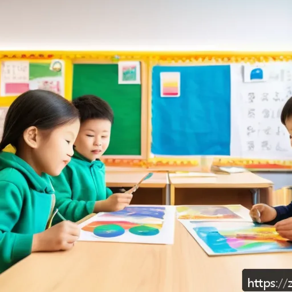 독일 교육 방식의 특징 - A vibrant German classroom scene emphasizing personalized learning and creativity: children of diver...