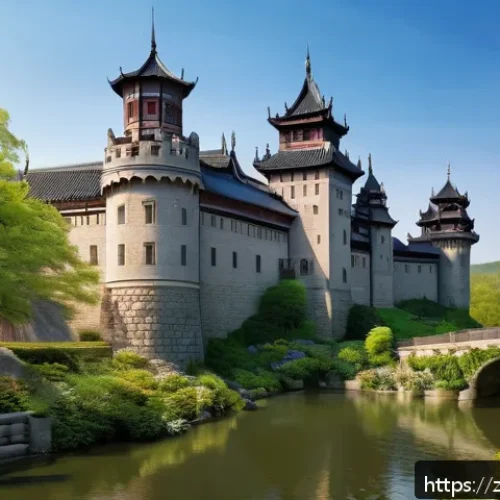 하이델베르크 성 - A majestic Renaissance-style castle perched on a hilltop overlooking a serene river valley in spring...